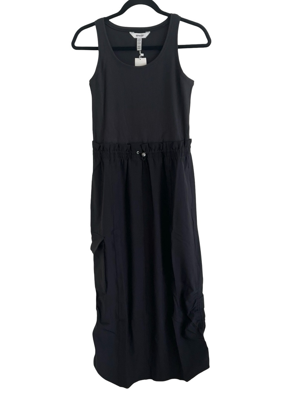 Spanx Black Sleeveless Mixed Media Utility Cargo Maxi Dress NWT Medium